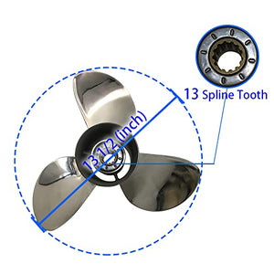 CAPTAIN Propeller fit Evinrude Johnson Outboard Engine 40hp-140hp 13 Tooth Spline Steel Stainless Props for 45 50 55 60 E-TEC 60HP 3 Cyl 65 70 75 90 100 115 135 HP Outboart