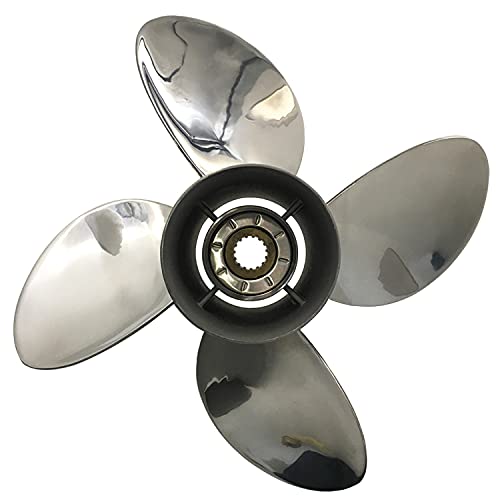 CAPTAIN 4 Blade Steel Stainless Propeller Fit Evinrude Johnson Outboard Engine, for 90-140hp 15 Tooth Spline RH, Commercial, E-TEC,Pleasure 2&3 Cyl. Pontoon Series 115 90 HP 4 Stroke