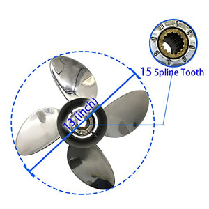 CAPTAIN 4 Blade Steel Stainless Propeller Fit Evinrude Johnson Outboard Engine, for 90-140hp 15 Tooth Spline RH, Commercial, E-TEC,Pleasure 2&3 Cyl. Pontoon Series 115 90 HP 4 Stroke