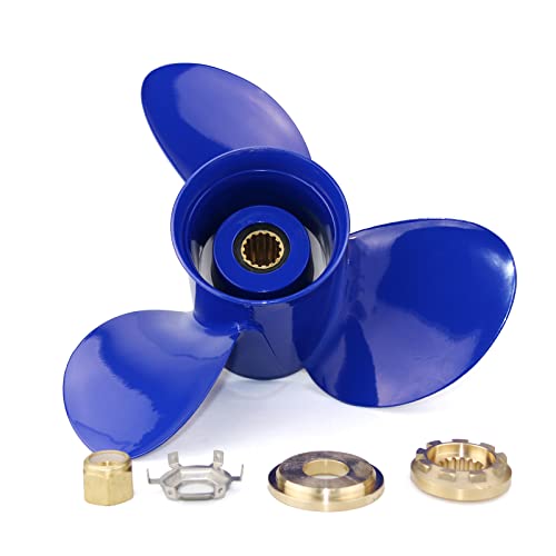 CAPTAIN Outboard Propeller Replace for Mercury 40-140 HP, 3-Blade 13 1/4" x 17" Pitch Aluminium Boat Propellers, OEM No.48-8M8026590, 15 Tooth Splines, RH (Reflex Blue)