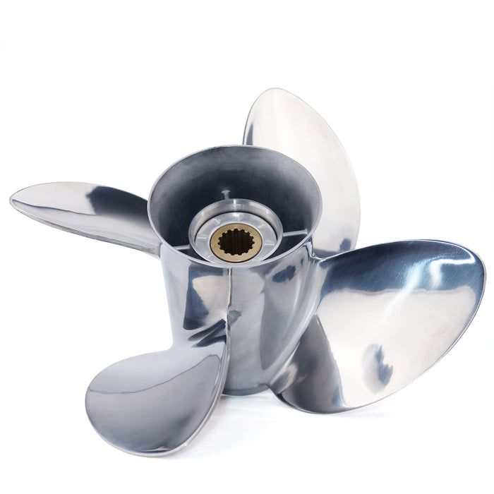 CAPTAIN 4 Blades Stainless Steel Outboard Propeller, 13 Diameter x 19 Pitch fit Yamaha 115 T 50 60 70 75 80 85 90 100 F115 130 HP Engines, 15 Spline Tooth Boat Prop, RH Propellers